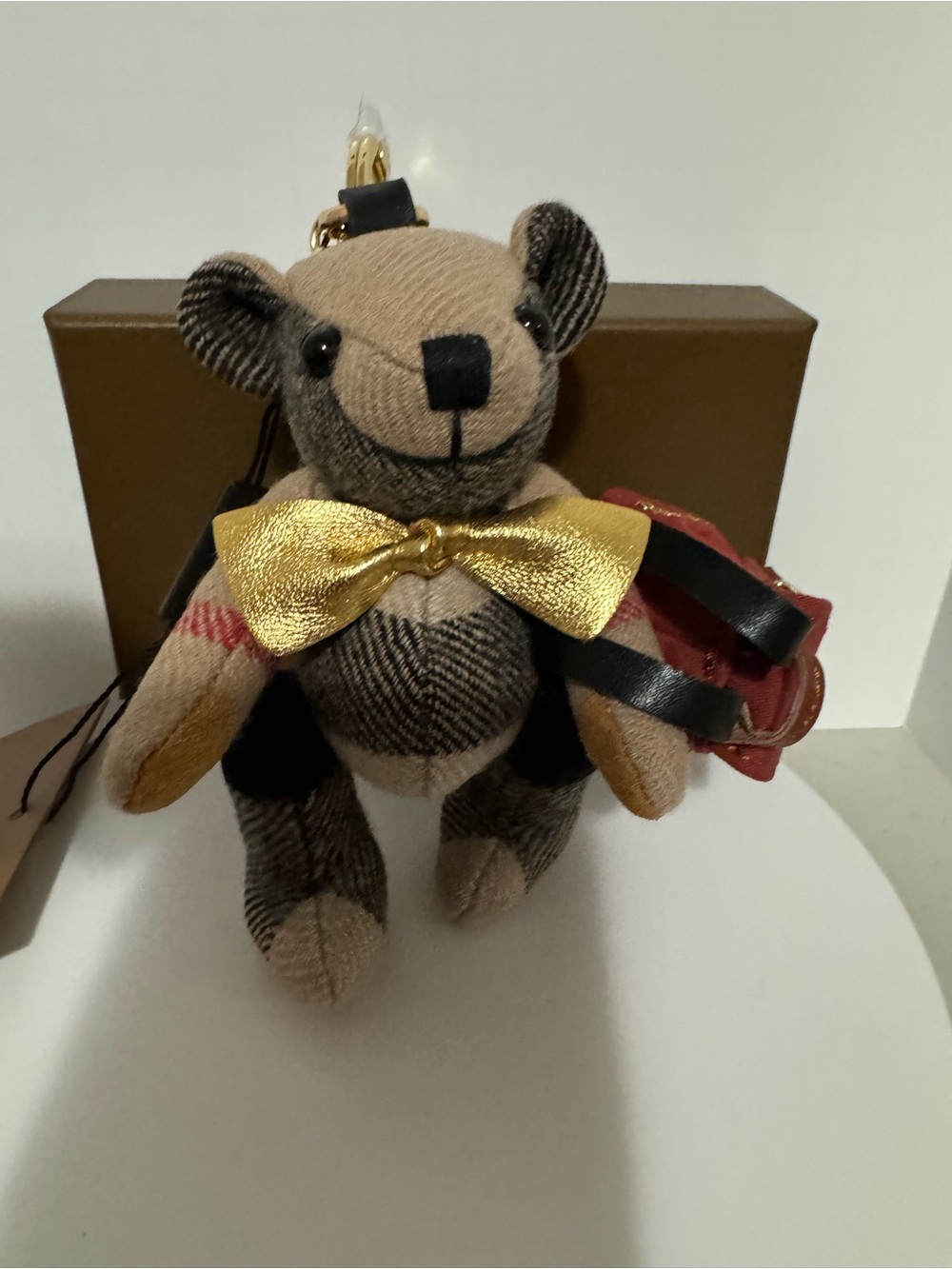 Fashion Bear Charm Keychain with Gold Bow - Brown